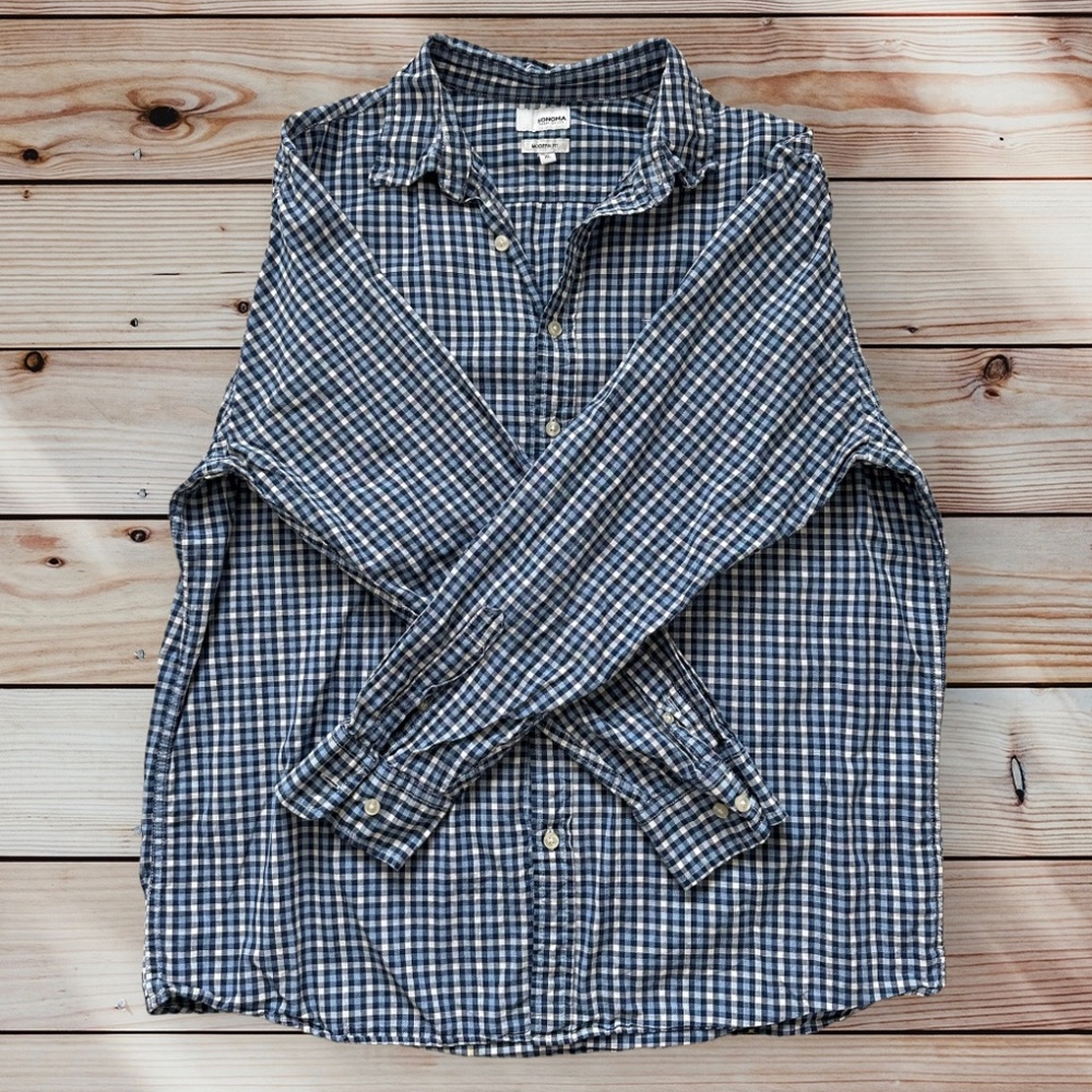 Men's Sonoma XL Long Sleeve Navy/Light Blue/White Plaid Casual Button Down Shirt